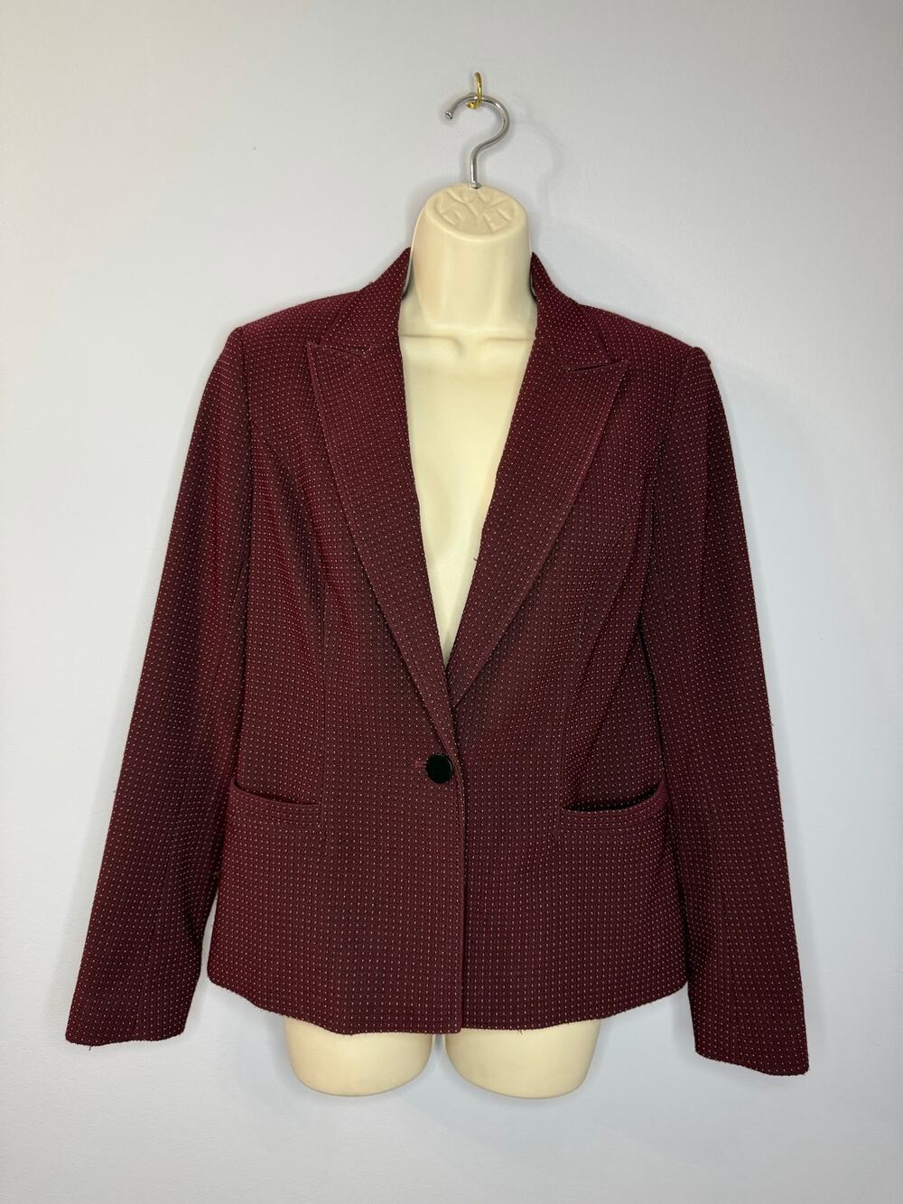 A.L.C Maroon Red White Pin Dot One Button Blazer Jacket Women's Sz 6